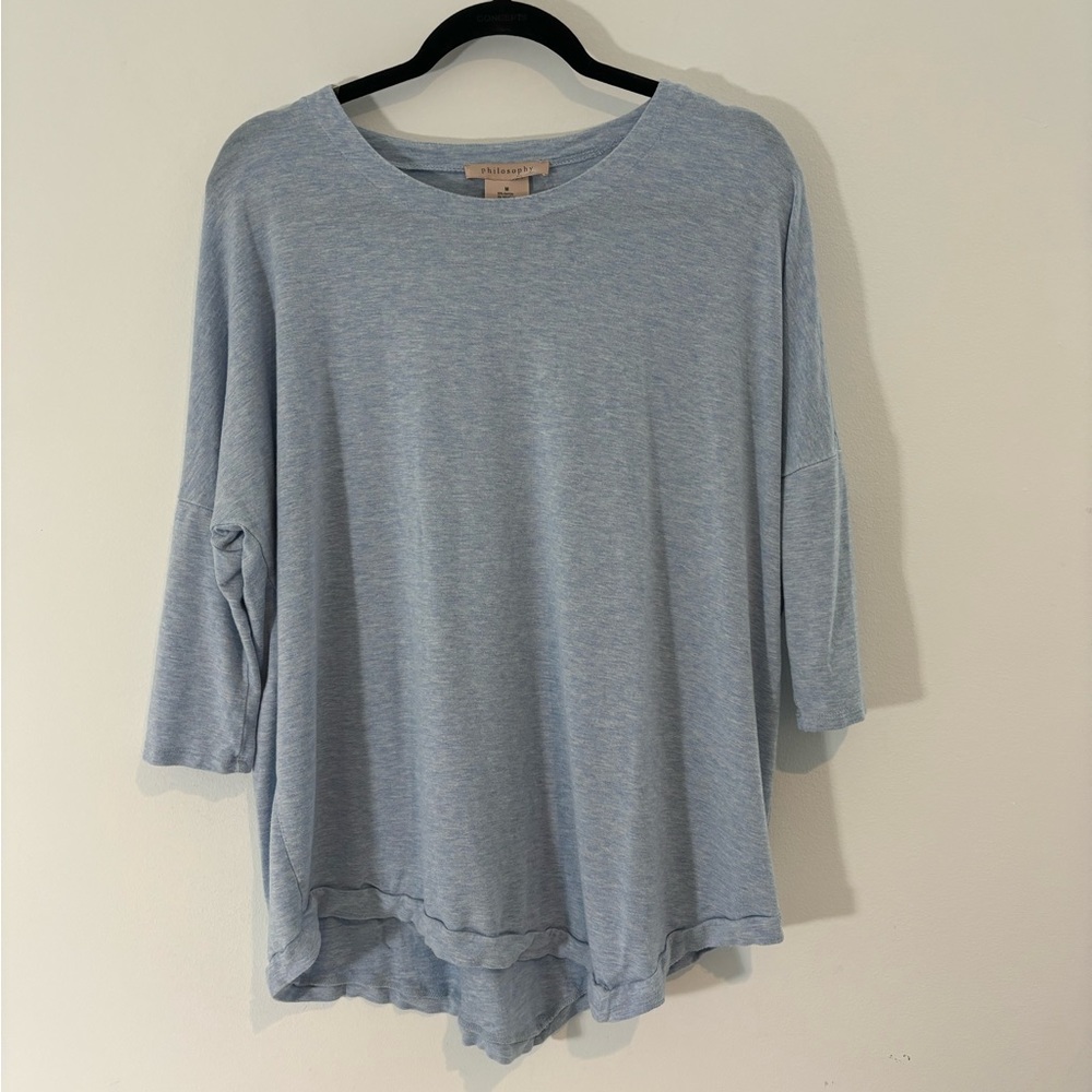 Philosophy Women Medium Blue Tunic Scoop Neck Top Sleeves Quarter Length Sleeve